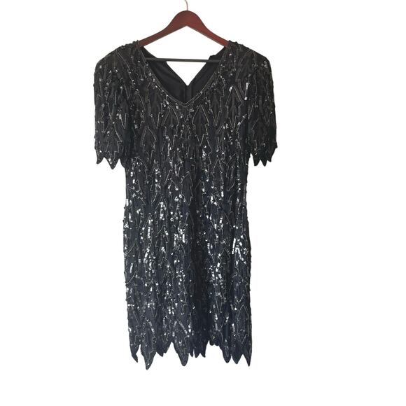 Vintage 80s‎ full beaded and sequin silk mini dress size medium - Picture 1 of 6